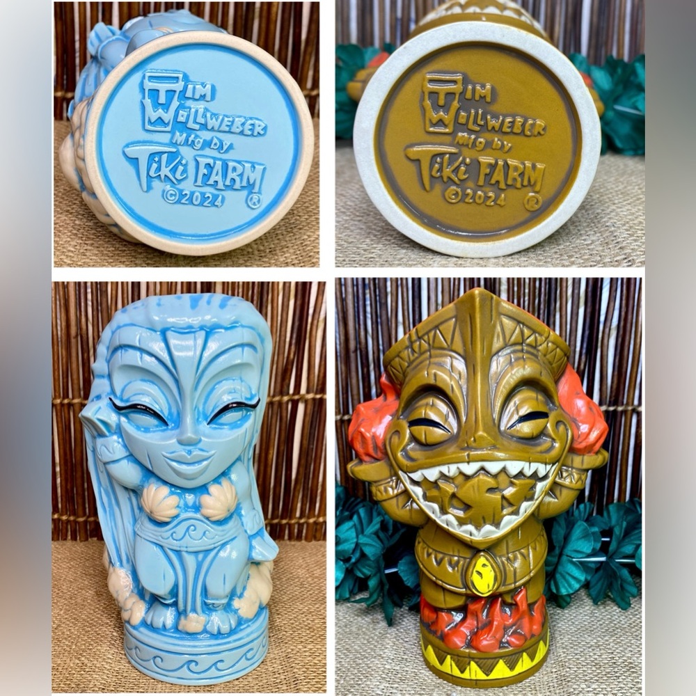 Tiki Farm Water Dancer Fire Eater Tiki Mug Set x2 Tim Wollweber